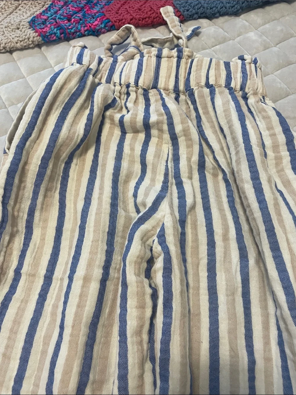Striped Straight-Leg Women’s Pants in Blue & Cream